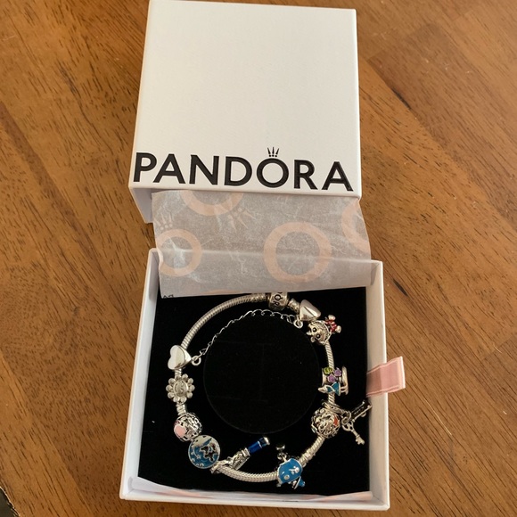 Pandora Moments Snake Chain Bracelet w/ Disney Alice in Wonderland Charms - Picture 2 of 12